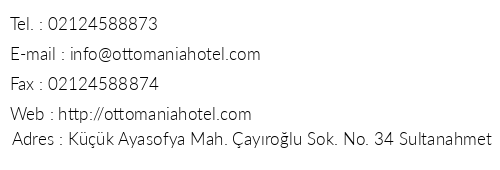 Ottomania Hotel telefon numaralar, faks, e-mail, posta adresi ve iletiim bilgileri